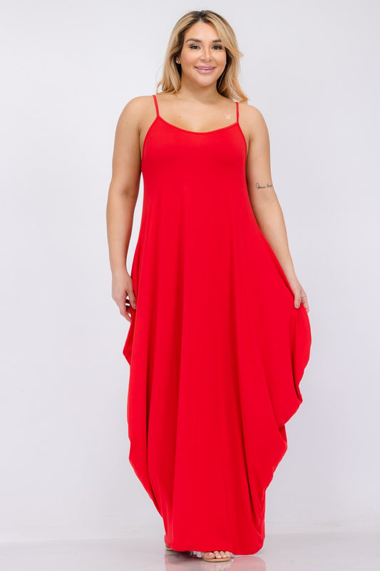 SPAGHETTI STRAP RED  MAXI DRESS WITH MASK