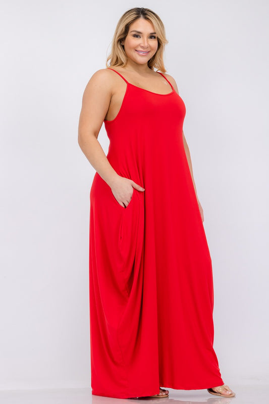 SPAGHETTI STRAP RED  MAXI DRESS WITH MASK